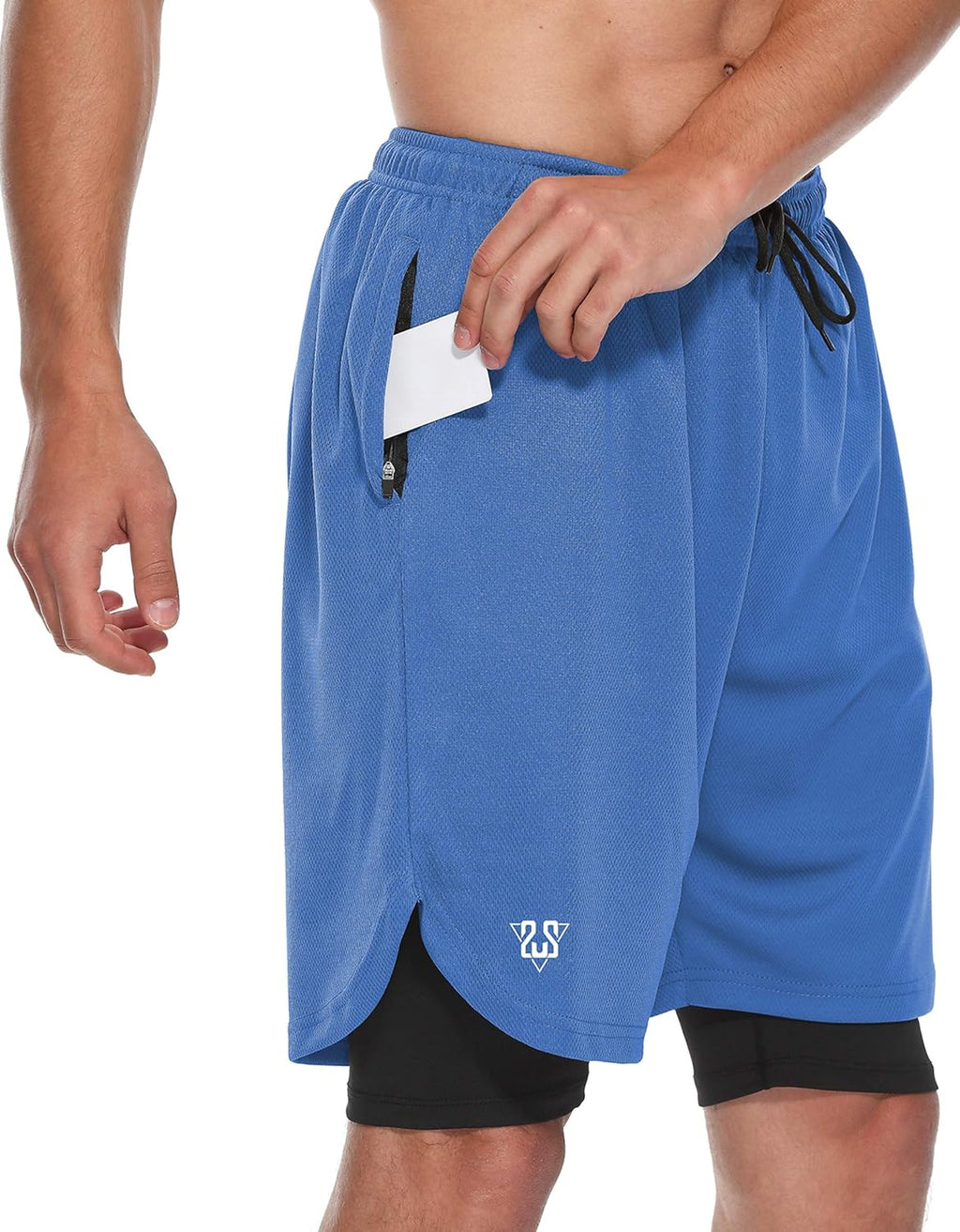 Mens 2 in 1 Running Shorts Summer Training Gym Quick Dry Workout Shorts with Pocket&Headphone Hole