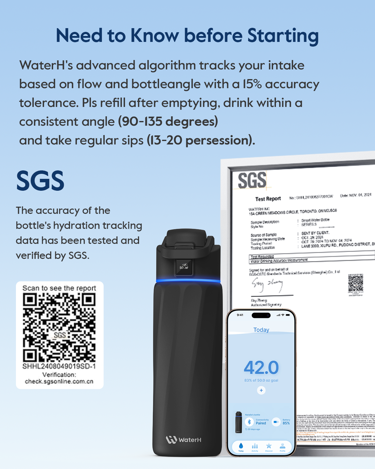 24oz Smart Hydration Tracking Water Bottle - Black
