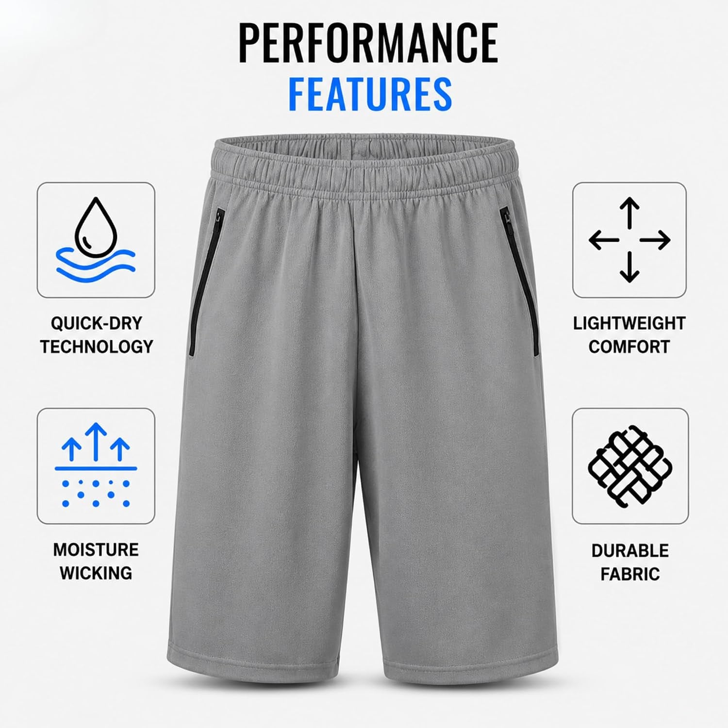 Mens 4 Pack Dry-Fit Athletic Performance Gym Shorts | Lightweight Moisture Wicking Fabric with a Breathable Elastic Waist, Built for Workouts, Running and Active Days, Pockets