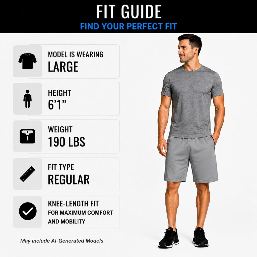 Mens 4 Pack Dry-Fit Athletic Performance Gym Shorts | Lightweight Moisture Wicking Fabric with a Breathable Elastic Waist, Built for Workouts, Running and Active Days, Pockets