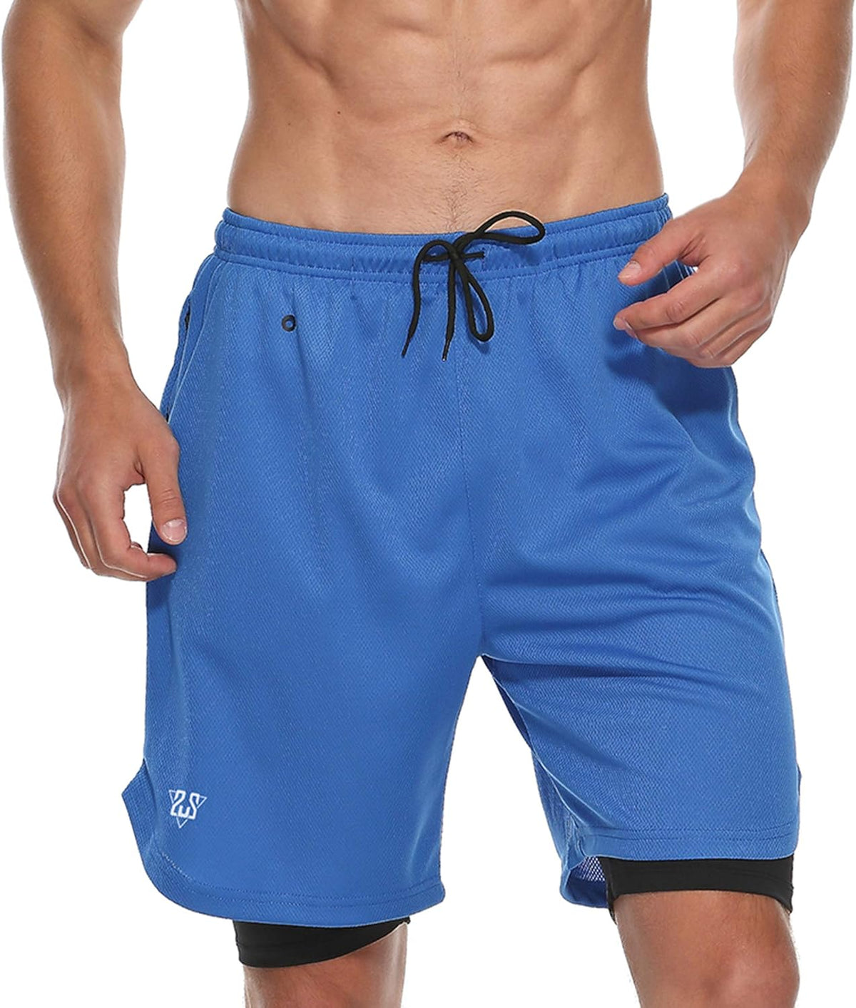 Mens 2 in 1 Running Shorts Summer Training Gym Quick Dry Workout Shorts with Pocket&Headphone Hole