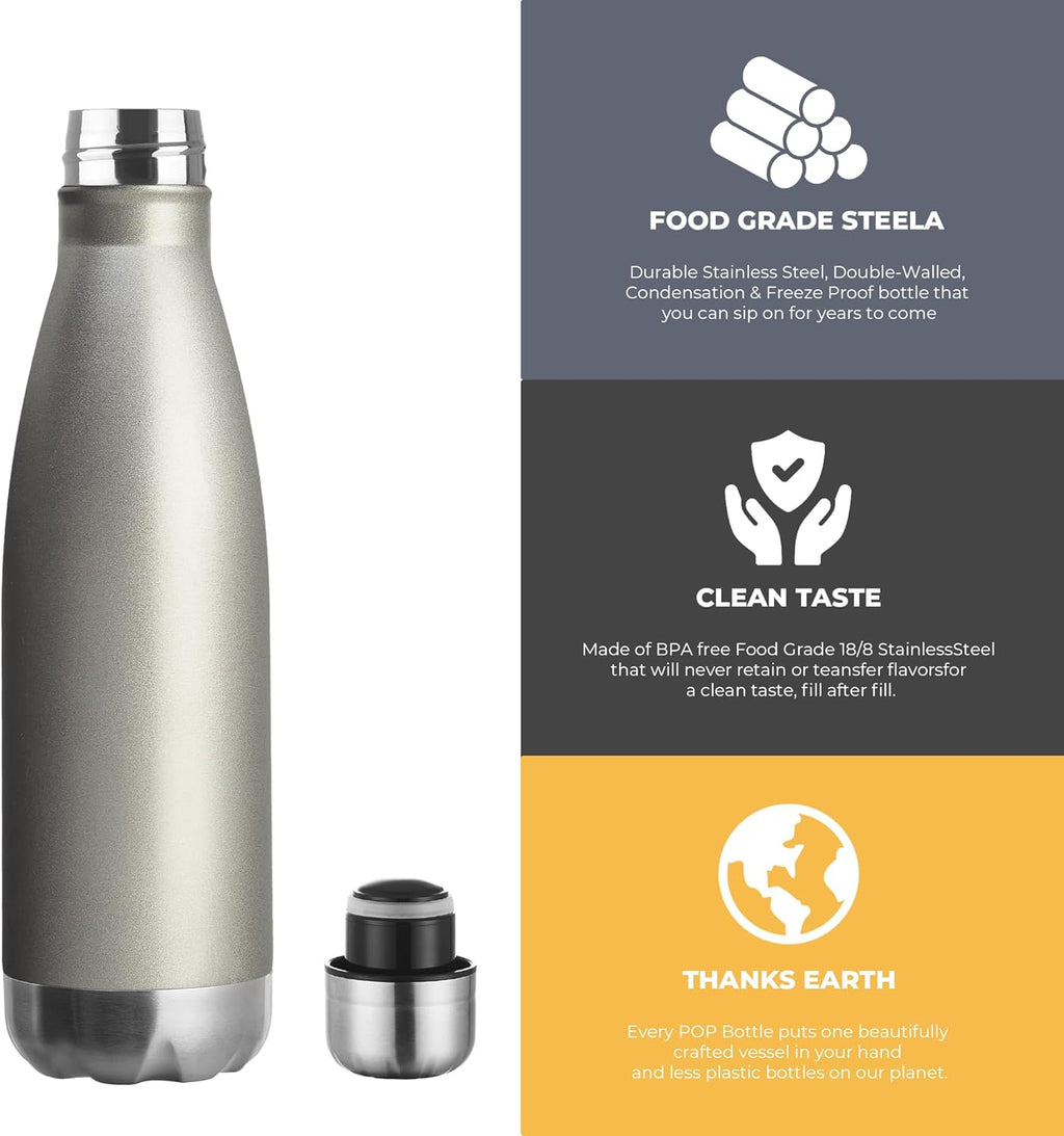 17Oz Sport Water Bottle 12 Pack Vacuum Insulated Stainless Steel Leak-Proof Double Wall Cola Shape Water Bottle,Keep Drinks Hot & Cold (Cold Gray,12 Pack)