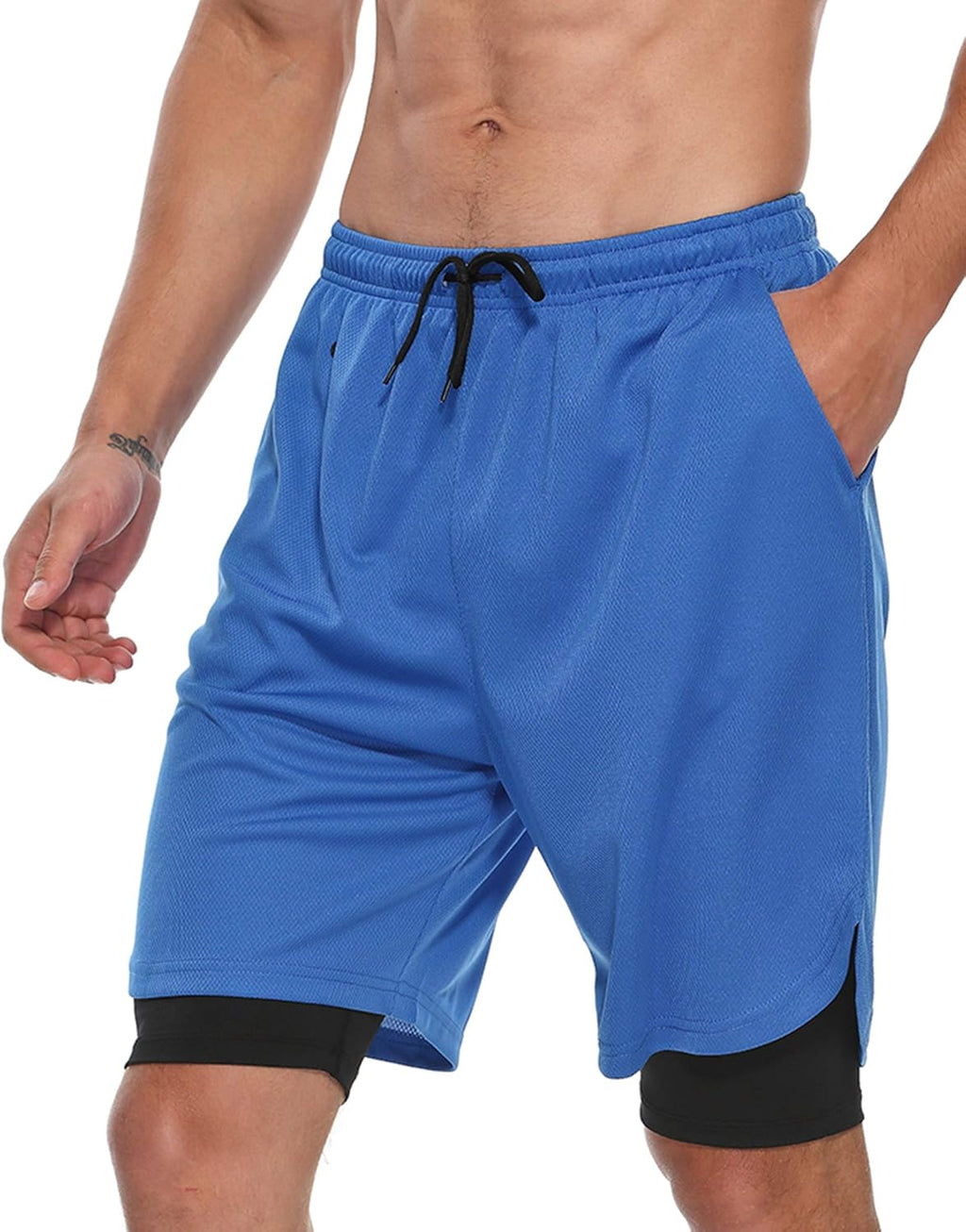 Mens 2 in 1 Running Shorts Summer Training Gym Quick Dry Workout Shorts with Pocket&Headphone Hole
