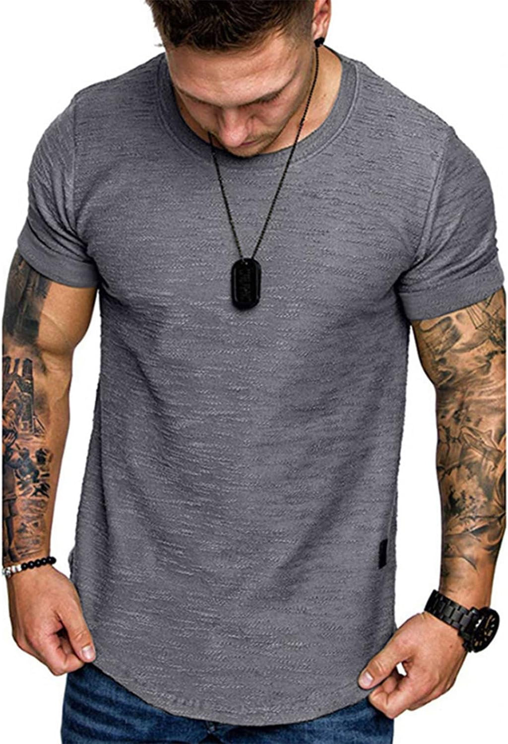 Fashion Mens Short Sleeve Muscle Gym Athletic Cotton Workout T Shirt | Slim Fits,Moisture Wicking，Breathable,Lightweight,Quick Dry,Running,Cycling,Hiking, Outdoor, Sport, Casual, Fishing