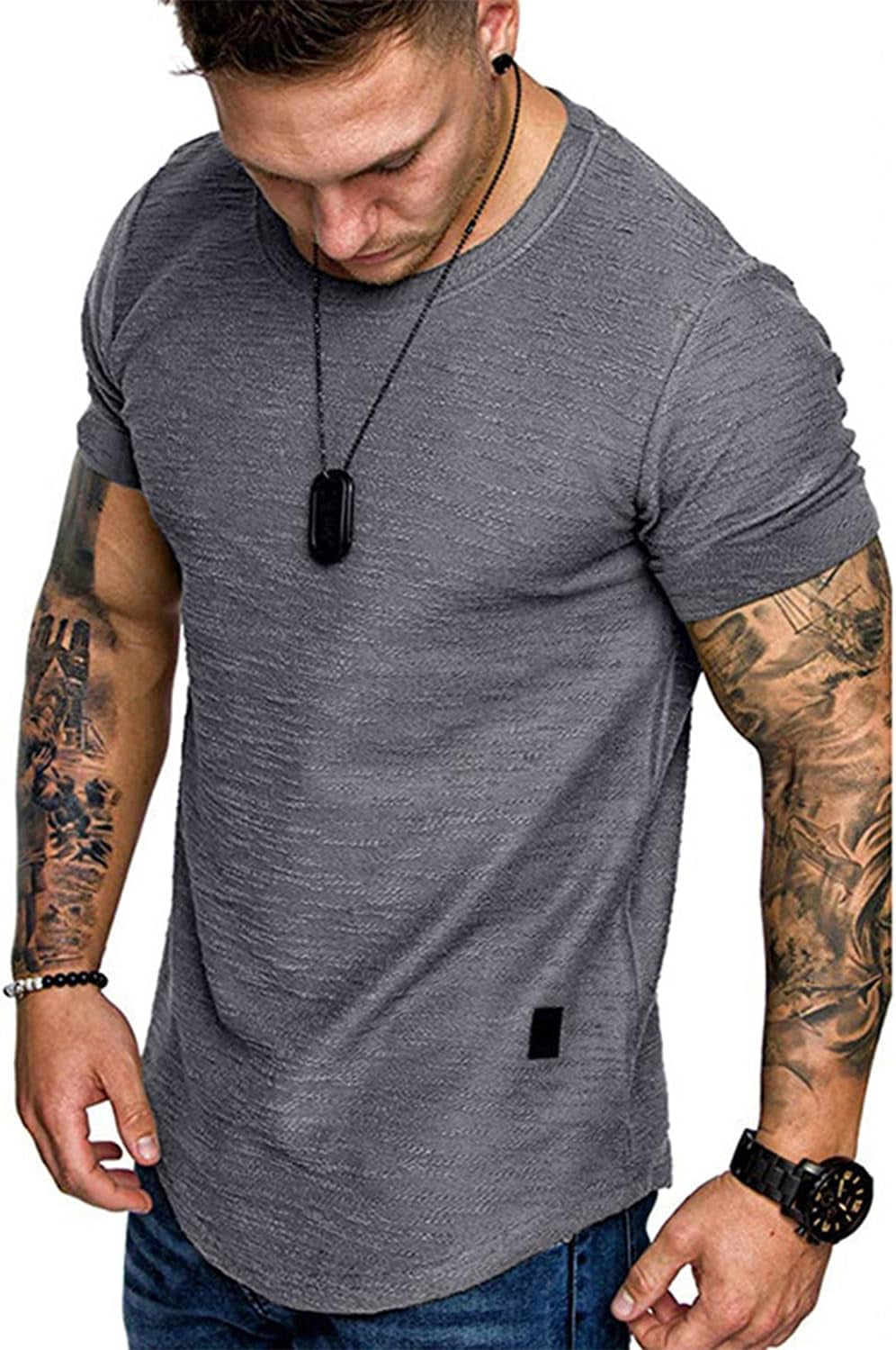 Fashion Mens Short Sleeve Muscle Gym Athletic Cotton Workout T Shirt | Slim Fits,Moisture Wicking，Breathable,Lightweight,Quick Dry,Running,Cycling,Hiking, Outdoor, Sport, Casual, Fishing