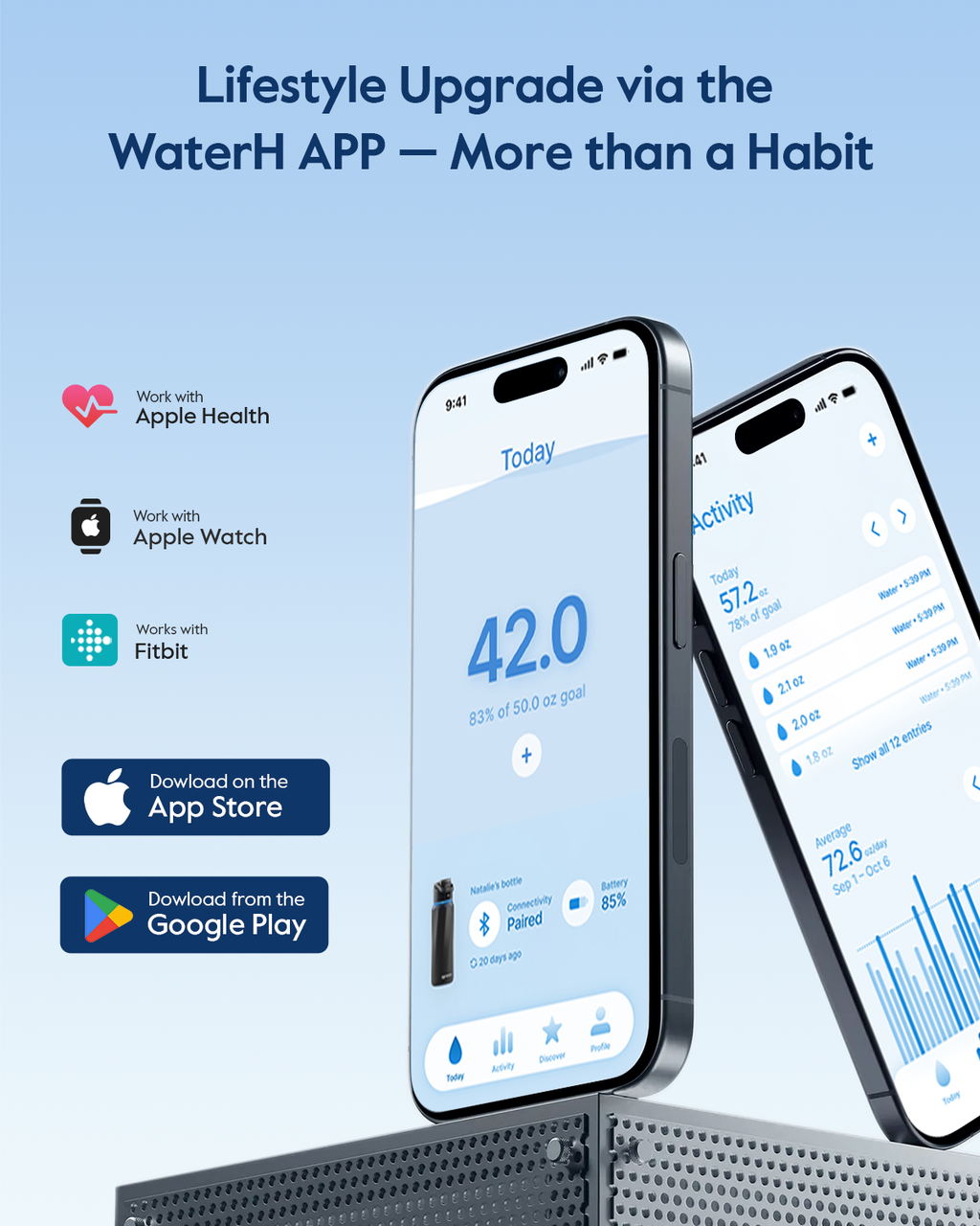 24oz Smart Hydration Tracking Water Bottle - Black