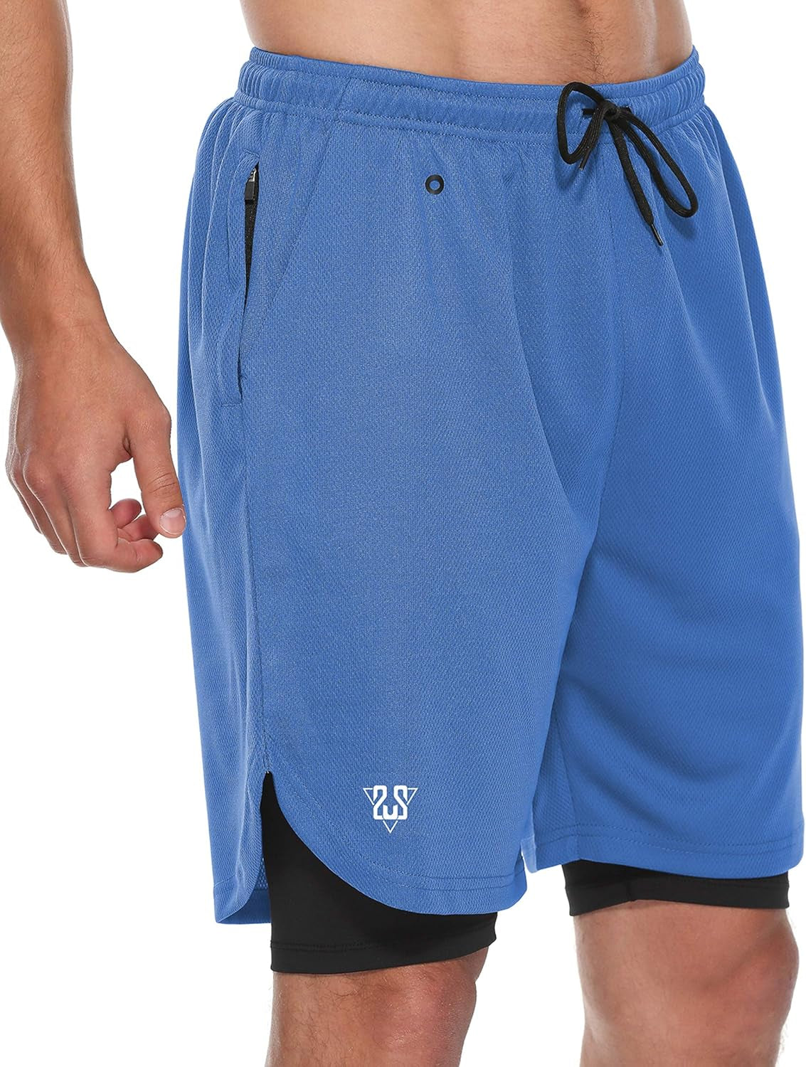 Mens 2 in 1 Running Shorts Summer Training Gym Quick Dry Workout Shorts with Pocket&Headphone Hole