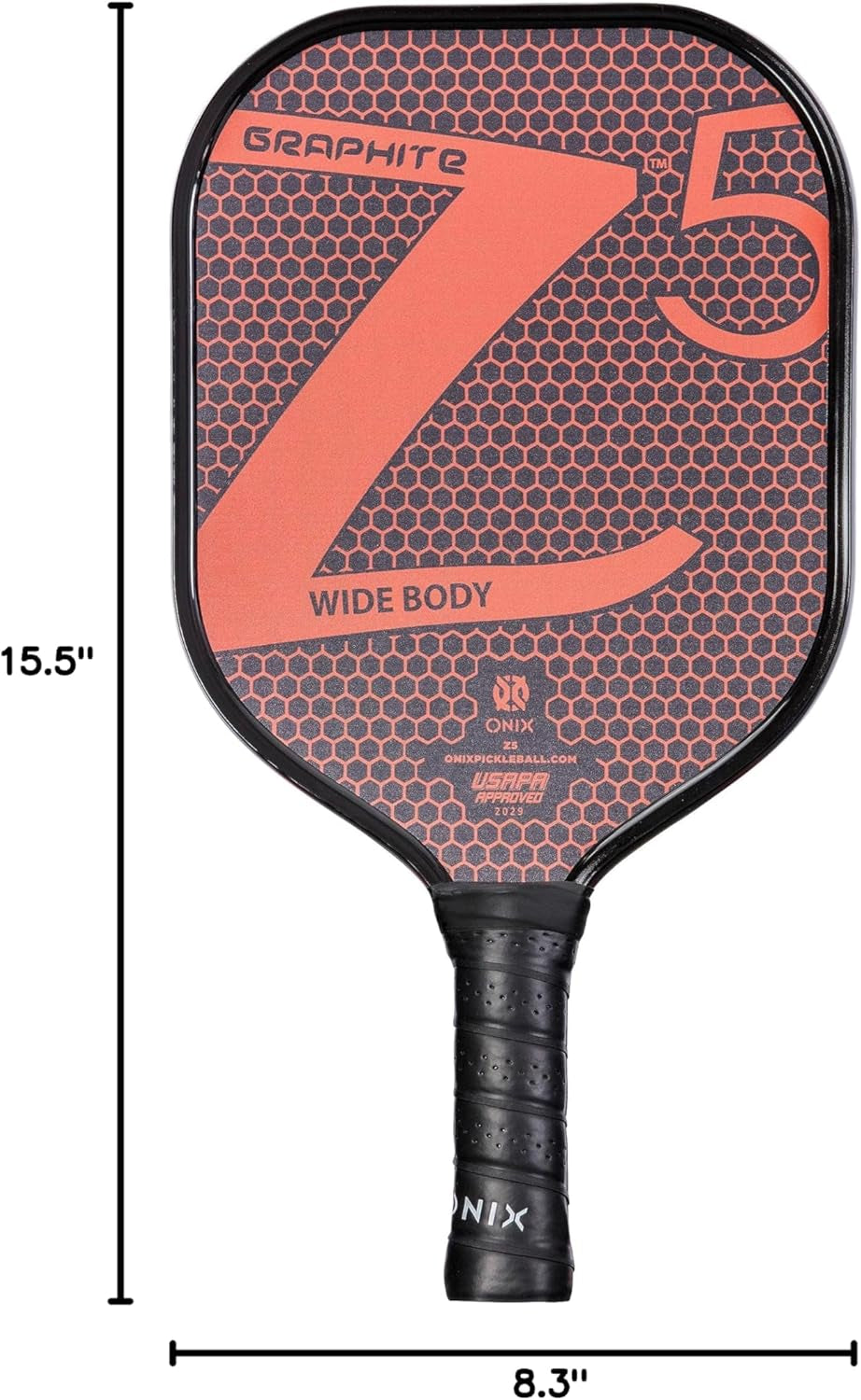 Graphite MOD Z5 Carbon Fiber Pickleball Paddle with Wide-Body Shape. Honeycomb Core, Graphite Face & Cushion Comfort Pickleball Paddle Grip