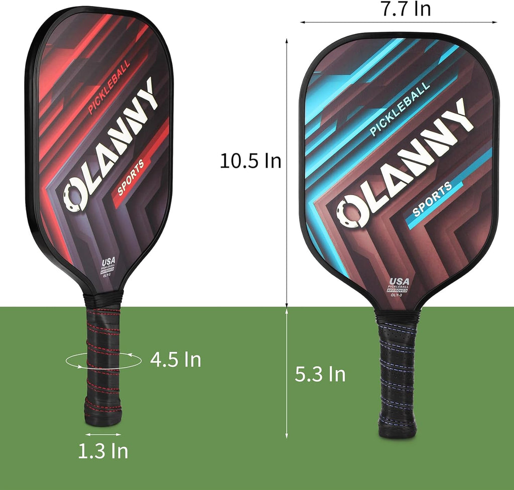 Graphite Pickleball Paddles Set- Premium Rackets Fiber Face & Polymer Honeycomb Core Pickleball Set Includes Pickleball Paddles + Pickleball Balls+ Replacement Soft Grip + 1 Bag