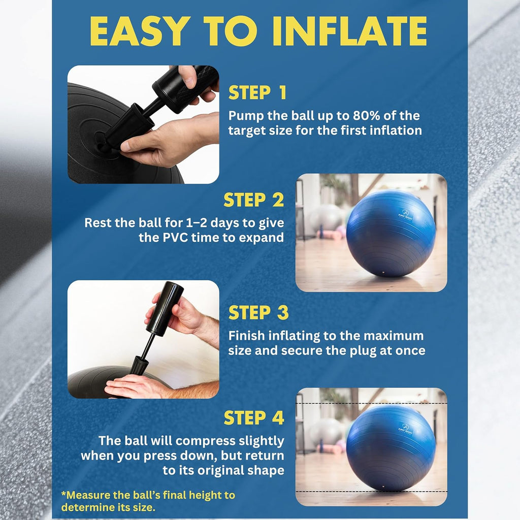 Yoga Ball - Gym Grade Exercise Ball | Sizes 45/55/65/75/85 Cm, 880 Lb Load, CA 10P Cert, PT & Prenatal Use, Recommended by Obs, Pump