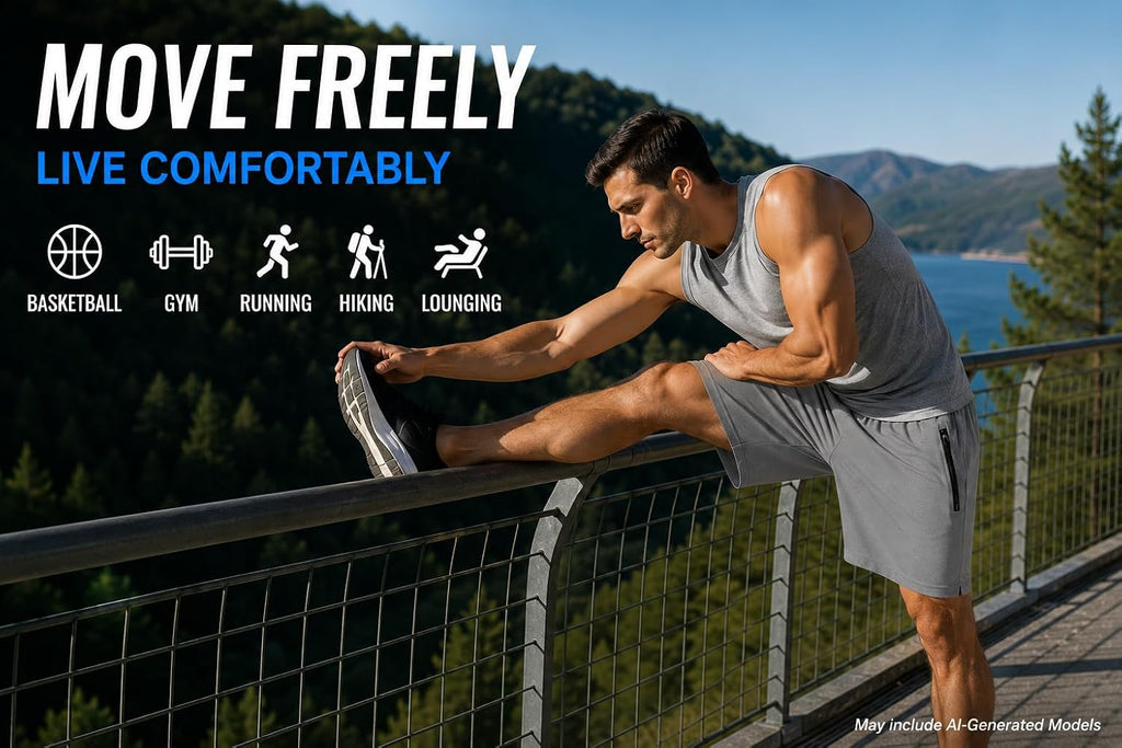 Mens 4 Pack Dry-Fit Athletic Performance Gym Shorts | Lightweight Moisture Wicking Fabric with a Breathable Elastic Waist, Built for Workouts, Running and Active Days, Pockets