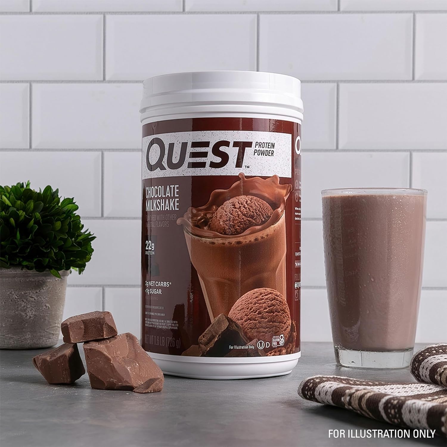 Nutrition Chocolate Milkshake Protein Powder, 22G Protein, 2G Net Carbs, 1G Sugar, Low Carb, Gluten Free, 1.6 Pound, 24 Servings