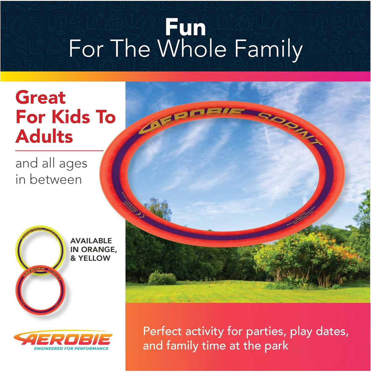 Sprint Ring High Speed Outdoor Flying Ring Disc for Ages 5+ | Lightweight Aerodynamic Center Enables Smooth, High Flying Play and Comfortable Catches; Durable Travel Size Flying Ring