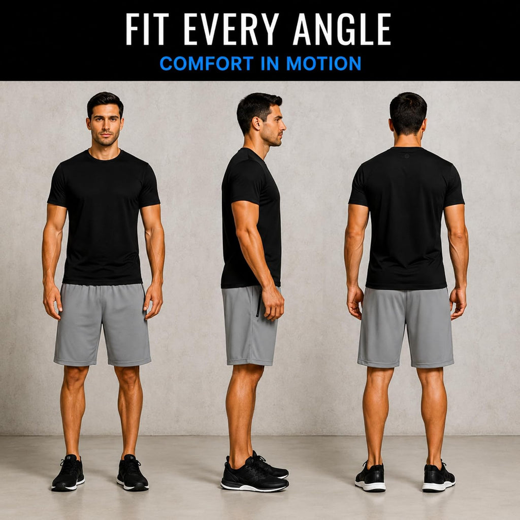 Mens 4 Pack Dry-Fit Athletic Performance Gym Shorts | Lightweight Moisture Wicking Fabric with a Breathable Elastic Waist, Built for Workouts, Running and Active Days, Pockets