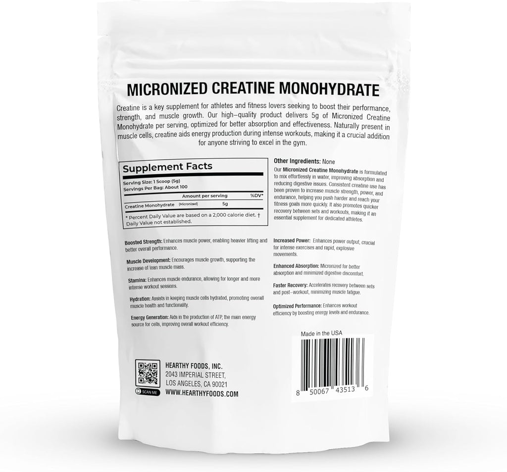 Creatine Monohydrate Micronized Powder 500G - 100 Servings, 5000Mg per Serving (5G) - for Men & Women Muscle Growth & Recovery - UNFLAVORED